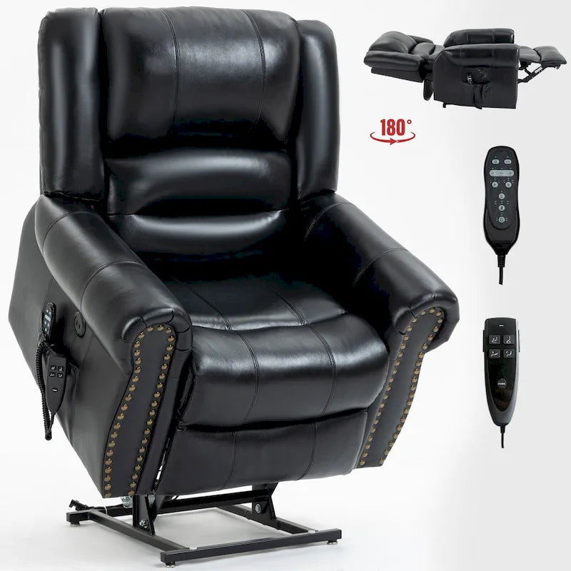 Fauteuil inclinable releveur en cuir véritable marron avec double moteur