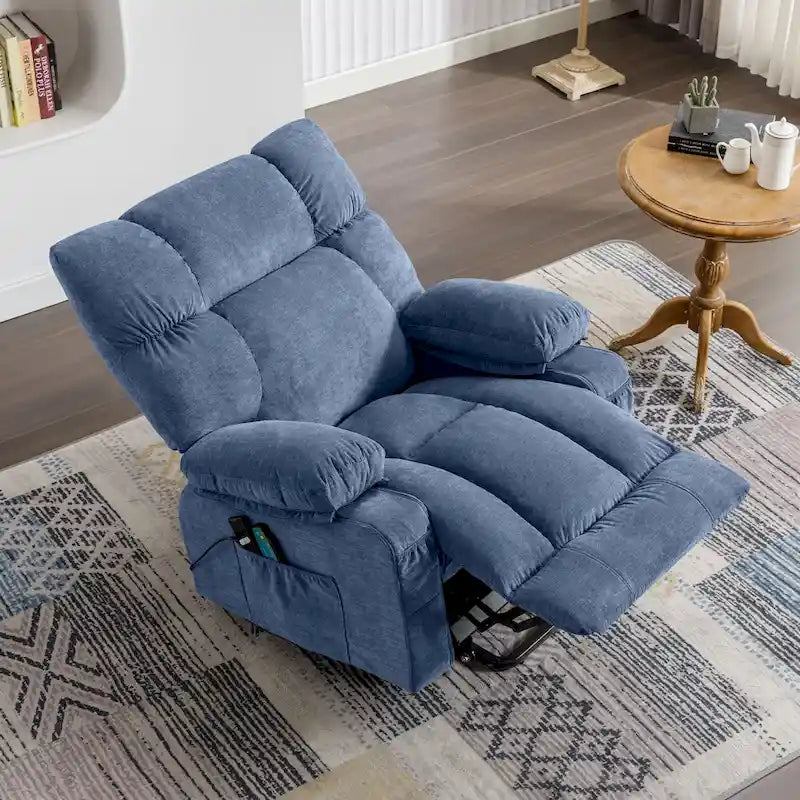 Fauteuil inclinable électrique releveur bleu avec chauffage, massage et ports USB