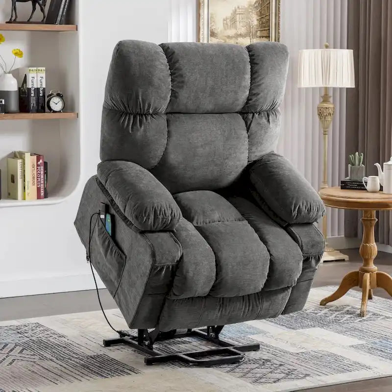 Fauteuil inclinable électrique releveur bleu avec chauffage, massage et ports USB