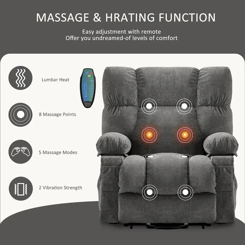 Fauteuil inclinable électrique releveur bleu avec chauffage, massage et ports USB