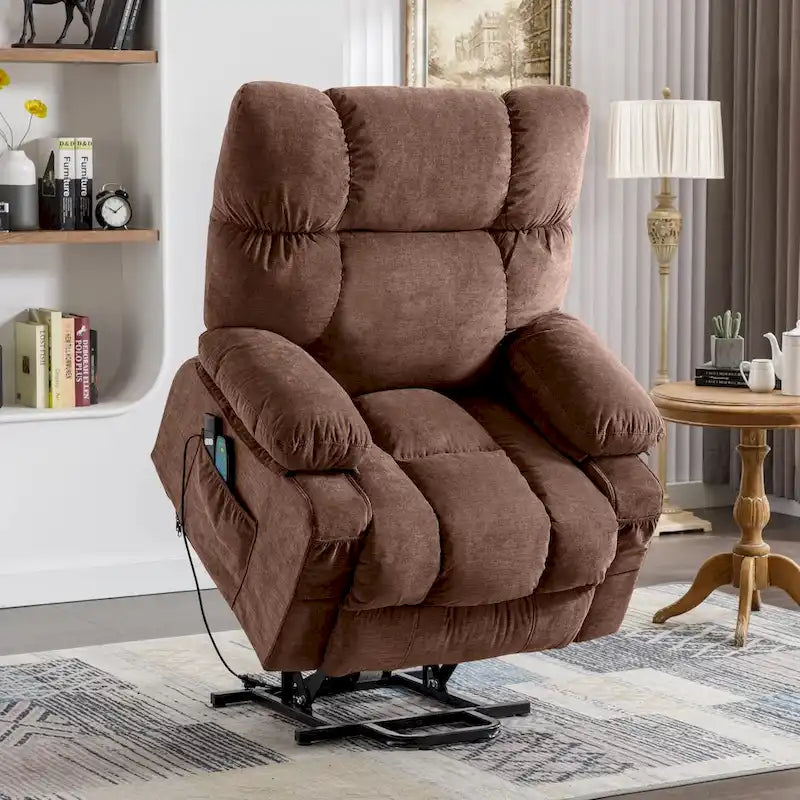 Fauteuil inclinable électrique releveur bleu avec chauffage, massage et ports USB