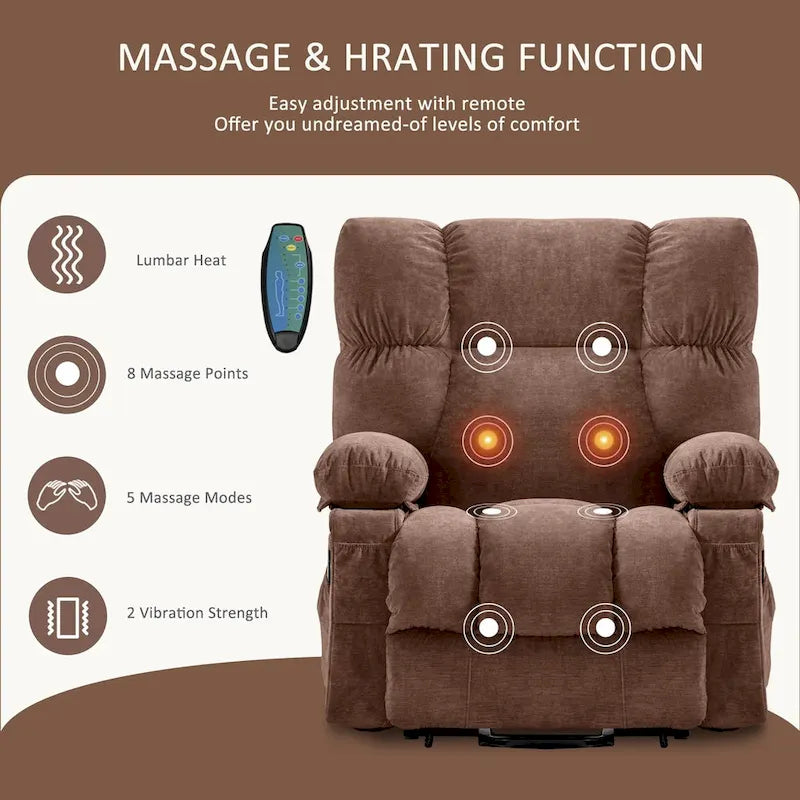 Fauteuil inclinable électrique releveur bleu avec chauffage, massage et ports USB