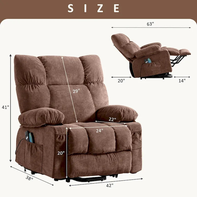 Fauteuil inclinable électrique releveur bleu avec chauffage, massage et ports USB
