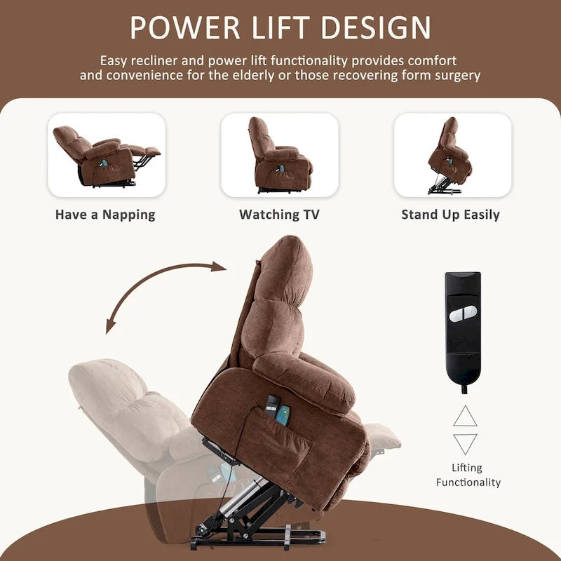Fauteuil inclinable électrique releveur bleu avec chauffage, massage et ports USB