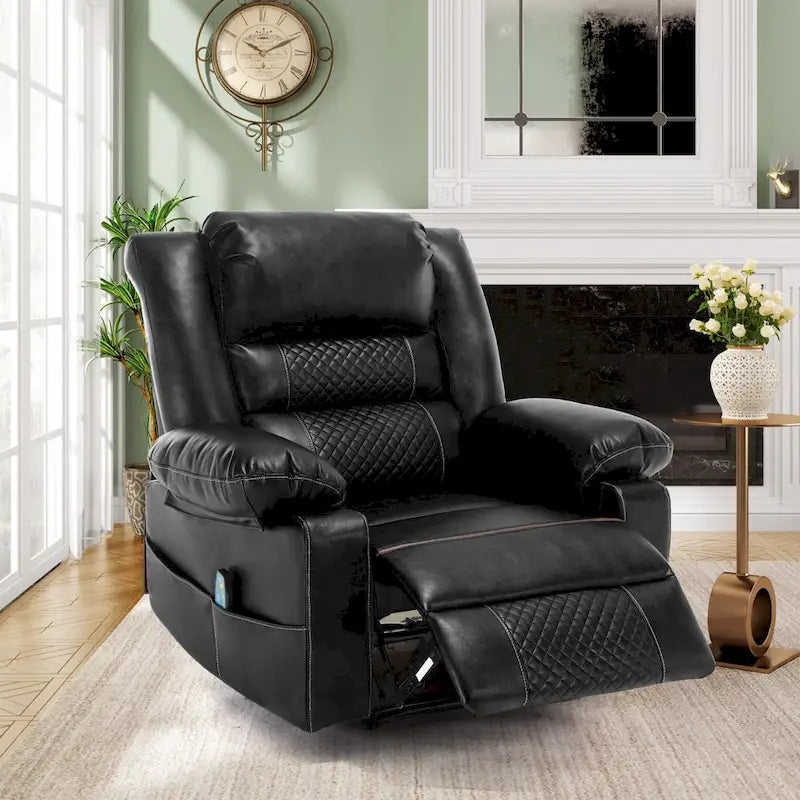Fauteuil inclinable manuel en cuir marron avec massage vibratoire à 8 points, chauffage lombaire et plusieurs options d'inclinaison