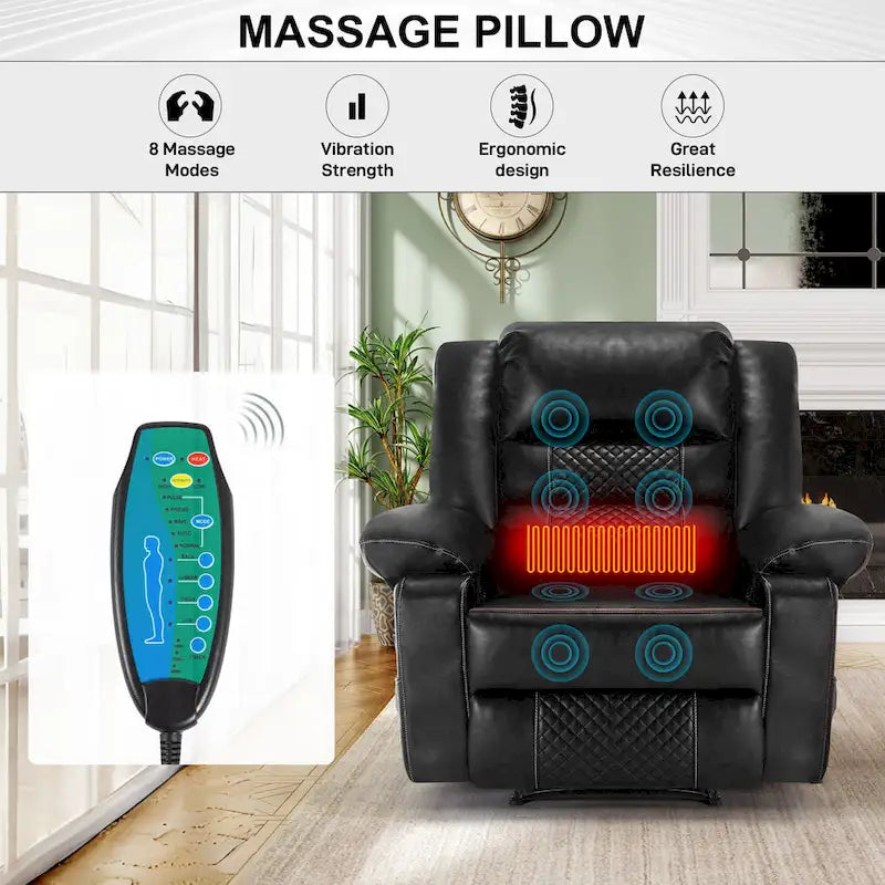Fauteuil inclinable manuel en cuir marron avec massage vibratoire à 8 points, chauffage lombaire et plusieurs options d'inclinaison
