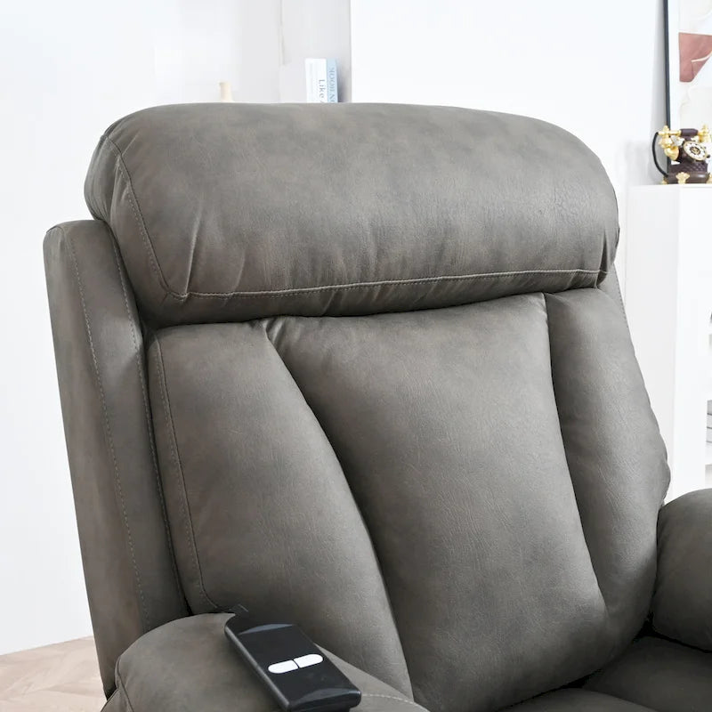 Fauteuil inclinable électrique gris pour personnes âgées, avec télécommande, coussin rembourré, pochette latérale et cadre robuste