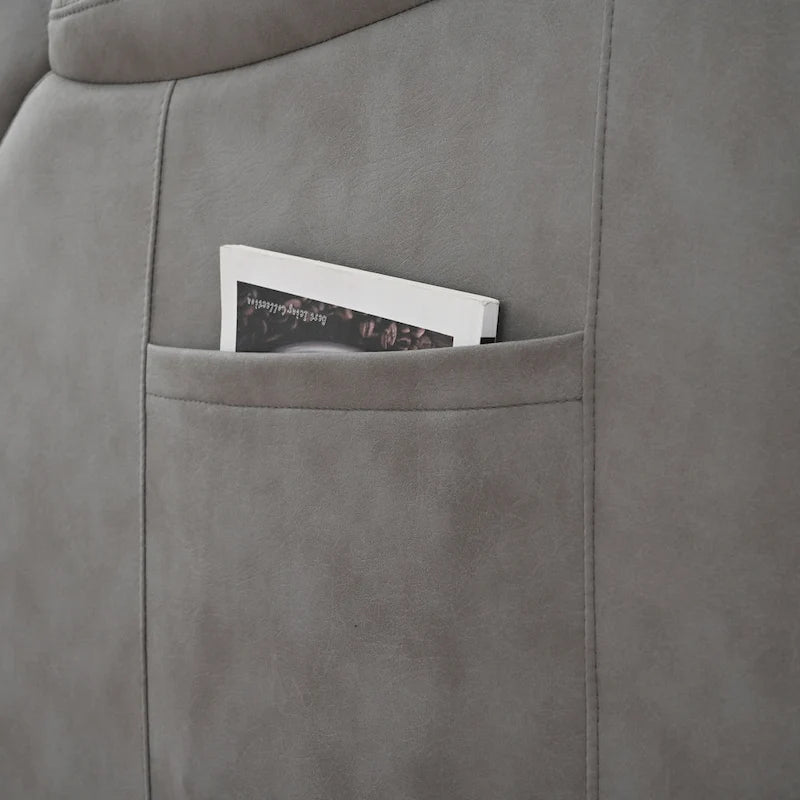 Fauteuil inclinable électrique gris pour personnes âgées, avec télécommande, coussin rembourré, pochette latérale et cadre robuste