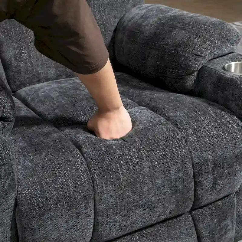 Fauteuil inclinable électrique gris spacieux avec massage, chauffage, deux ports USB, chargement de type C et porte-gobelets