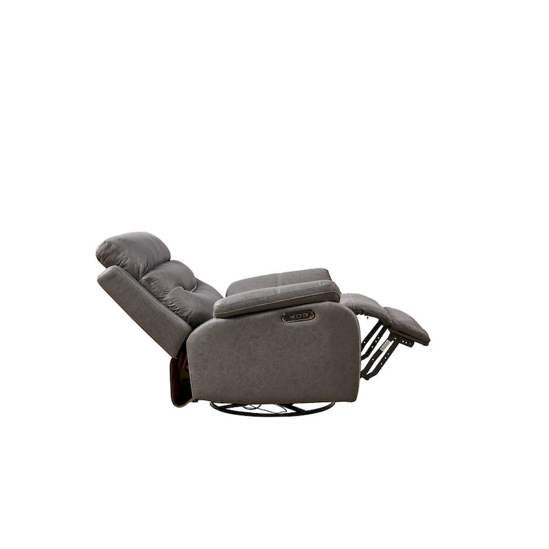 Fauteuil inclinable gris à deux moteurs avec pivotement à 240°, fonction de balancement, ports USB et appui-tête réglable