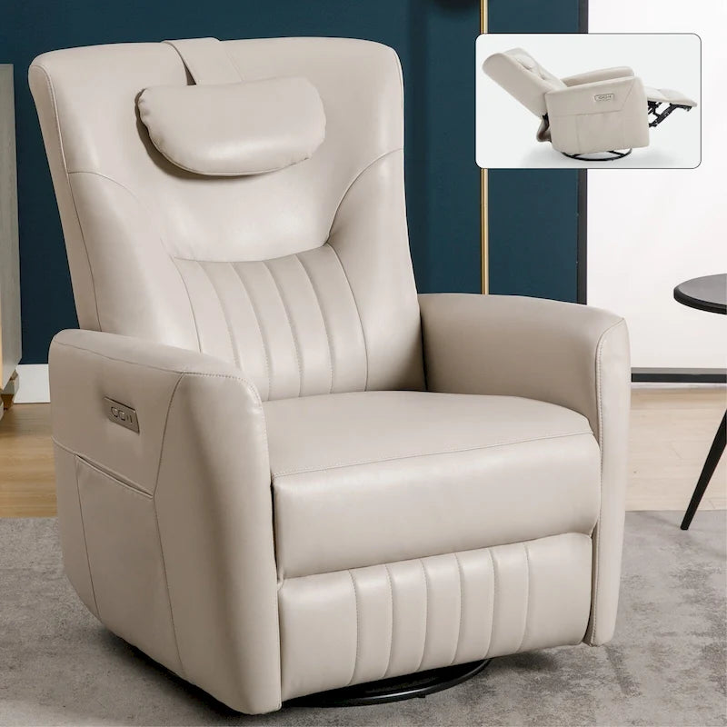 Fauteuil inclinable, pivotant et à bascule électrique avec soutien lombaire et cervical, ports de chargement USB et USB-C