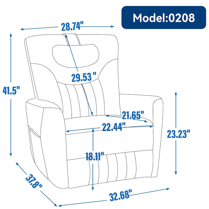 Fauteuil inclinable, pivotant et à bascule électrique avec soutien lombaire et cervical, ports de chargement USB et USB-C