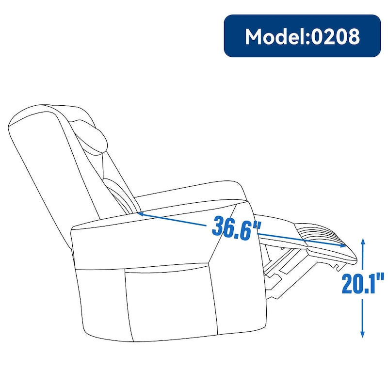 Fauteuil inclinable, pivotant et à bascule électrique avec soutien lombaire et cervical, ports de chargement USB et USB-C