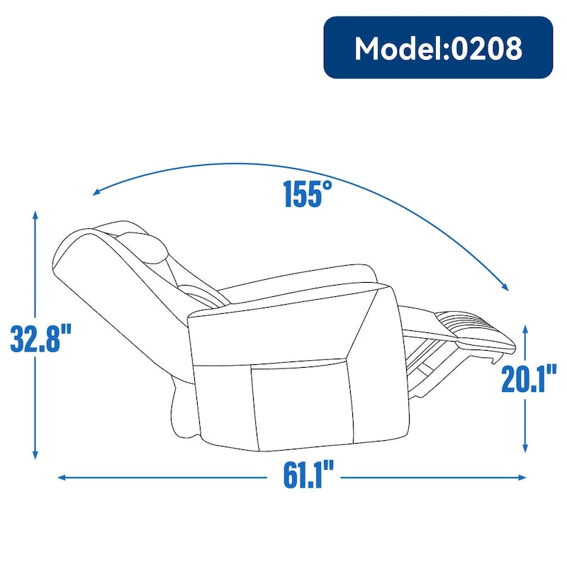 Fauteuil inclinable, pivotant et à bascule électrique avec soutien lombaire et cervical, ports de chargement USB et USB-C