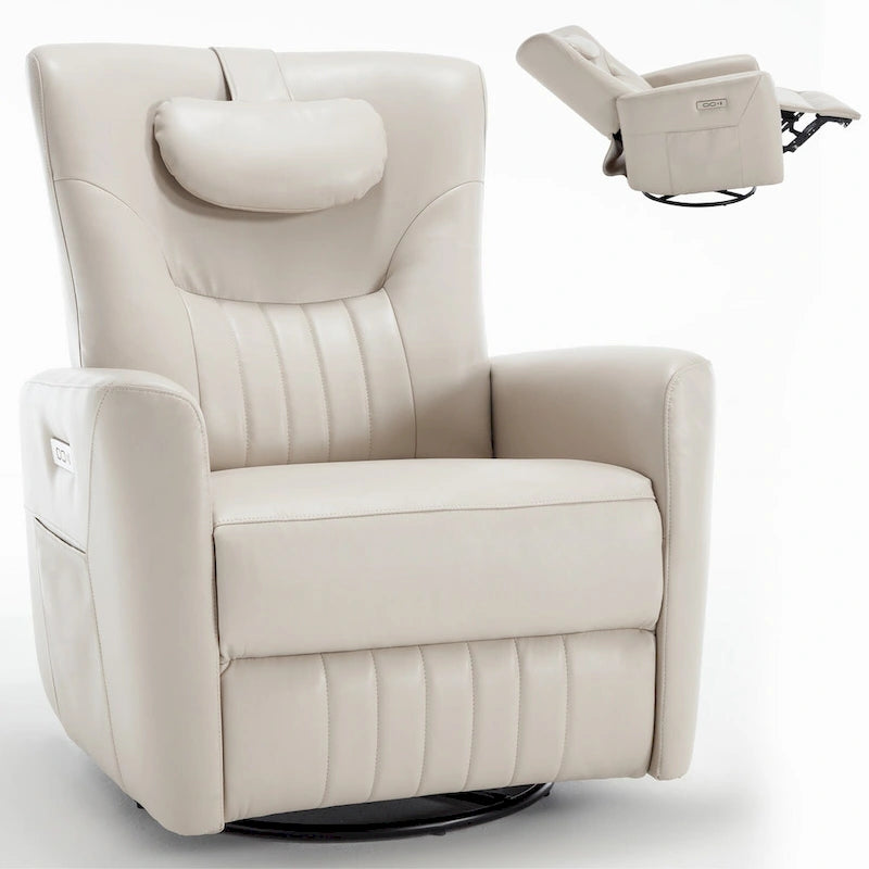 Fauteuil inclinable, pivotant et à bascule électrique avec soutien lombaire et cervical, ports de chargement USB et USB-C
