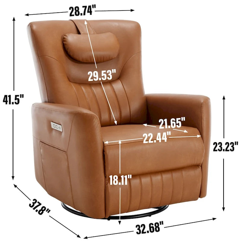 Fauteuil inclinable, pivotant et à bascule électrique avec soutien lombaire et cervical, ports de chargement USB et USB-C