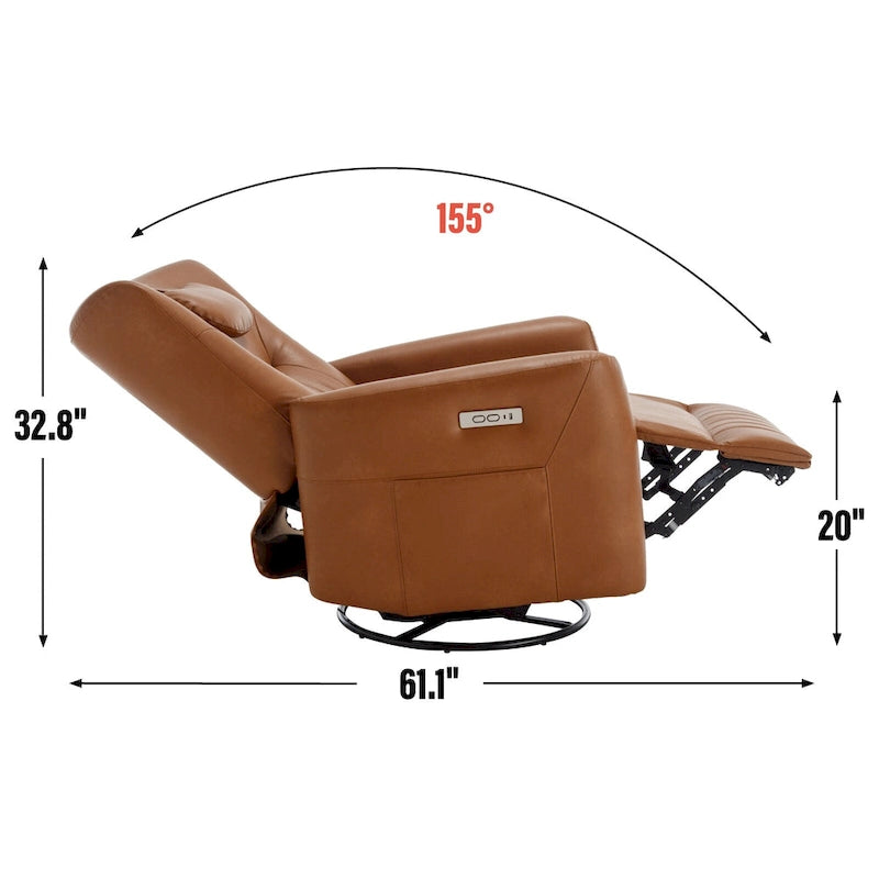 Fauteuil inclinable, pivotant et à bascule électrique avec soutien lombaire et cervical, ports de chargement USB et USB-C