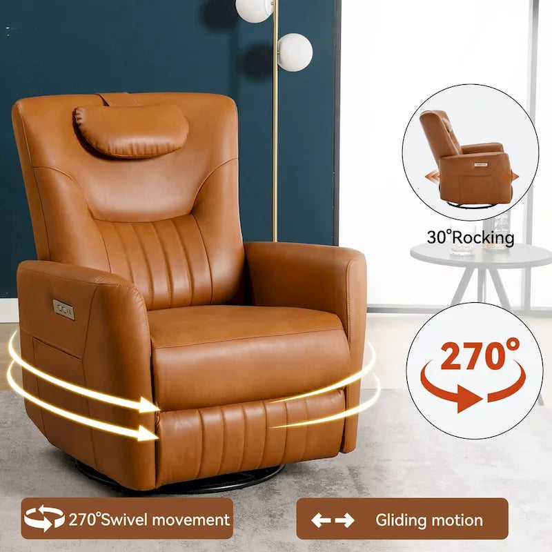 Fauteuil inclinable, pivotant et à bascule électrique avec soutien lombaire et cervical, ports de chargement USB et USB-C