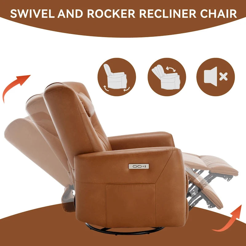 Fauteuil inclinable, pivotant et à bascule électrique avec soutien lombaire et cervical, ports de chargement USB et USB-C