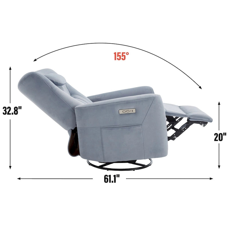 Fauteuil inclinable, pivotant et à bascule électrique avec soutien lombaire et cervical, ports de chargement USB et USB-C