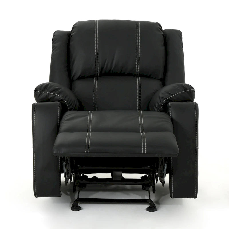 Fauteuil inclinable manuel contemporain noir avec porte-gobelets en acier, revêtement en similicuir PU moelleux, inclinaison réglable