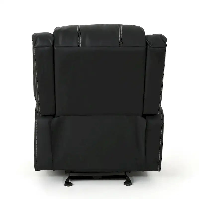 Fauteuil inclinable manuel contemporain noir avec porte-gobelets en acier, revêtement en similicuir PU moelleux, inclinaison réglable