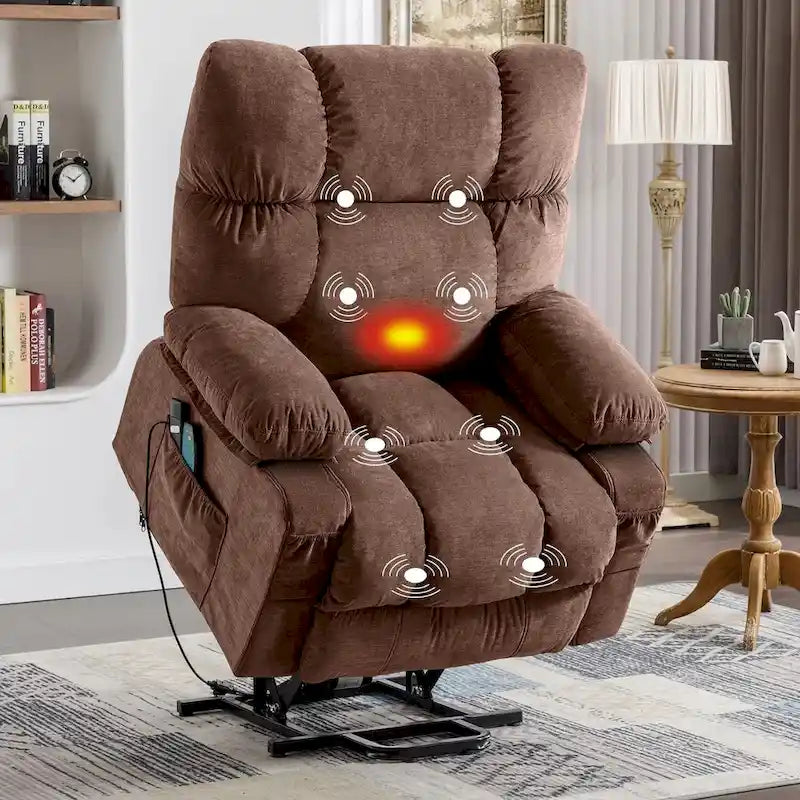 Fauteuil inclinable électrique bleu avec chauffage, massage, options d'inclinaison infinies, ports USB et poches latérales