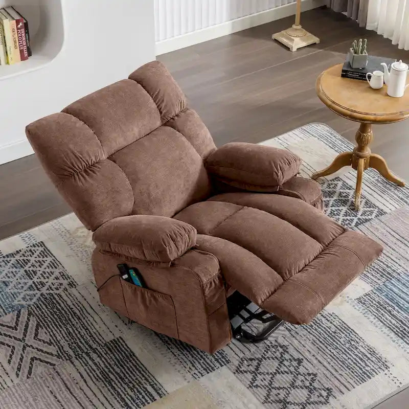 Fauteuil inclinable électrique bleu avec chauffage, massage, options d'inclinaison infinies, ports USB et poches latérales