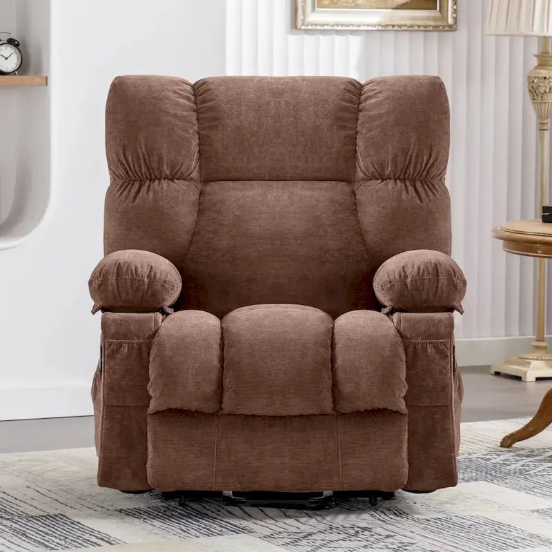 Fauteuil inclinable électrique bleu avec chauffage, massage, options d'inclinaison infinies, ports USB et poches latérales
