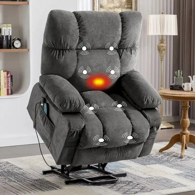Fauteuil inclinable électrique bleu avec chauffage, massage, options d'inclinaison infinies, ports USB et poches latérales