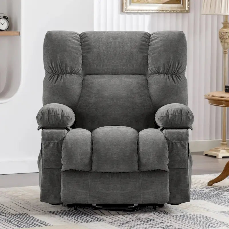 Fauteuil inclinable électrique bleu avec chauffage, massage, options d'inclinaison infinies, ports USB et poches latérales