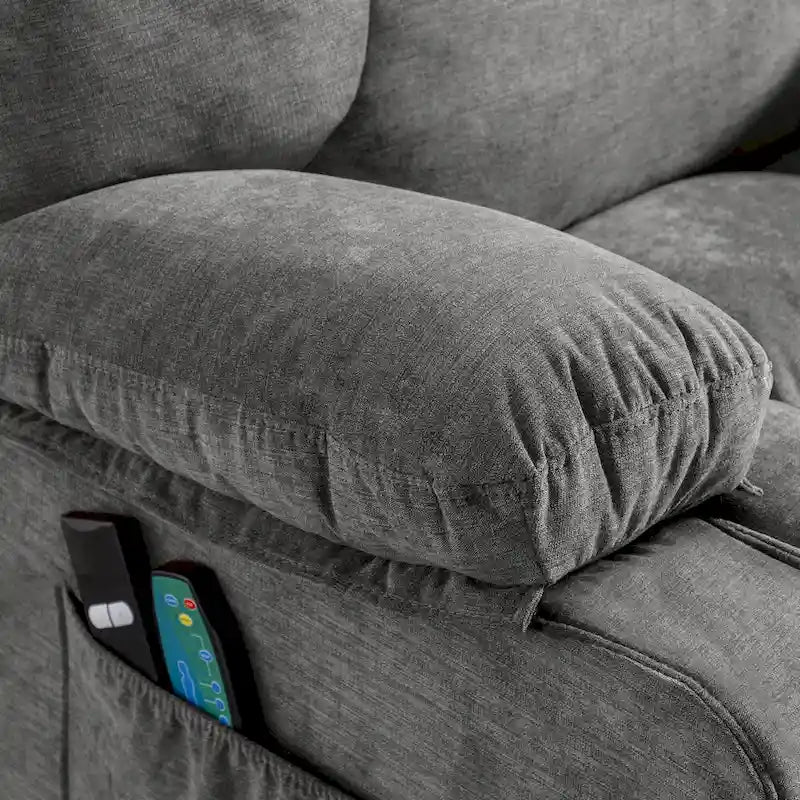 Fauteuil inclinable électrique bleu avec chauffage, massage, options d'inclinaison infinies, ports USB et poches latérales