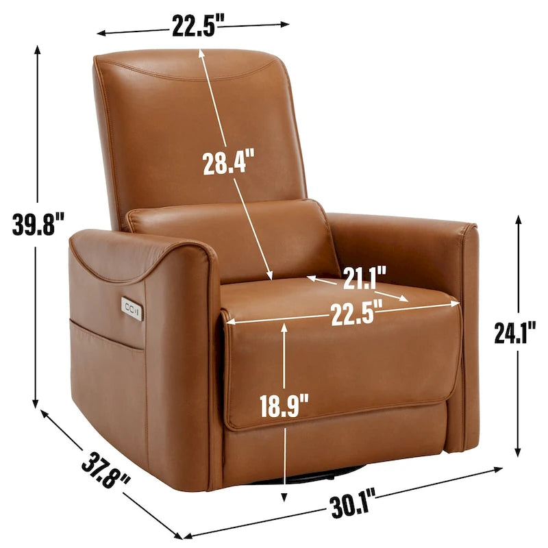 Fauteuil inclinable électrique ergonomique marron avec fonction pivotante, basculante et ports USB