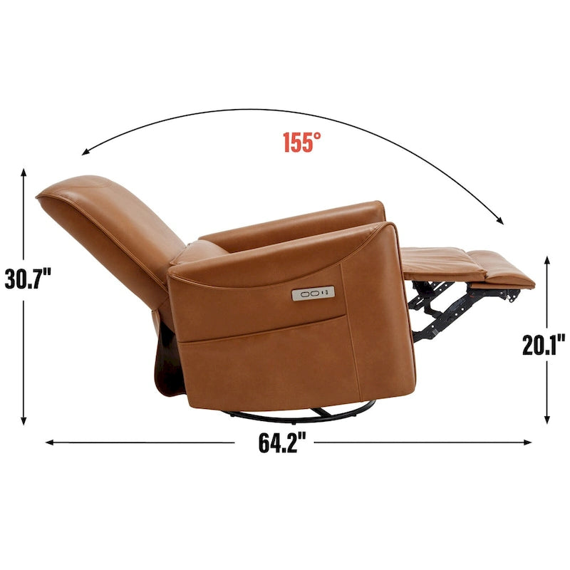 Fauteuil inclinable électrique ergonomique marron avec fonction pivotante, basculante et ports USB