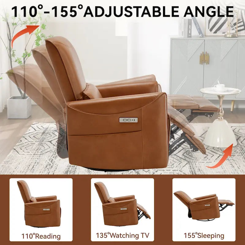 Fauteuil inclinable électrique ergonomique marron avec fonction pivotante, basculante et ports USB