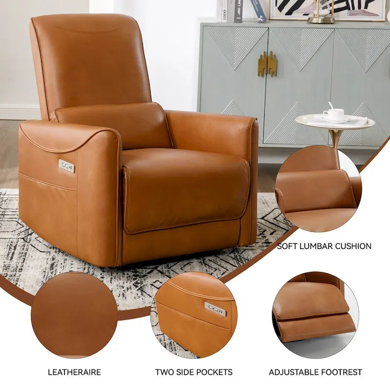 Fauteuil inclinable électrique ergonomique marron avec fonction pivotante, basculante et ports USB