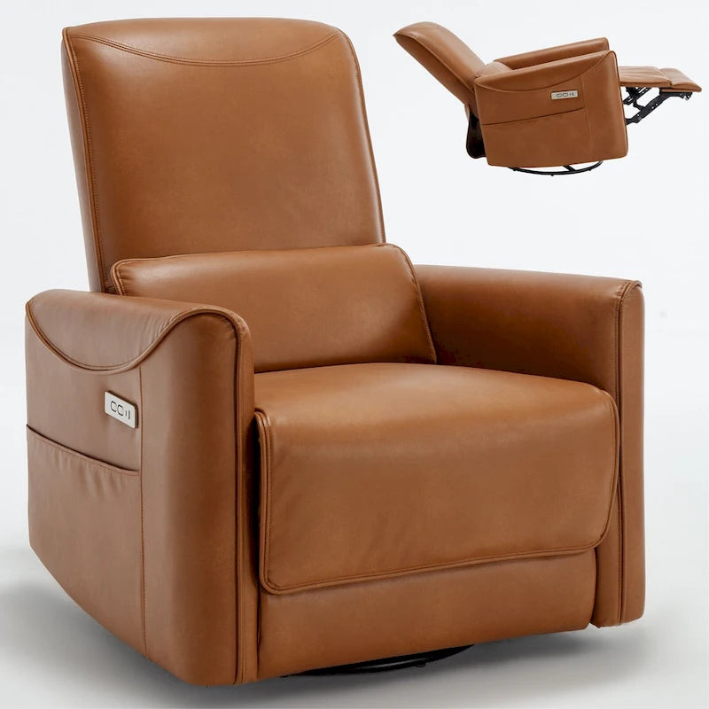 Fauteuil inclinable électrique ergonomique marron avec fonction pivotante, basculante et ports USB