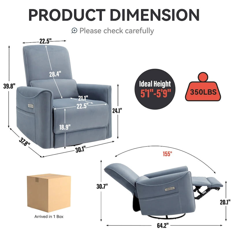 Fauteuil inclinable électrique ergonomique marron avec fonction pivotante, basculante et ports USB
