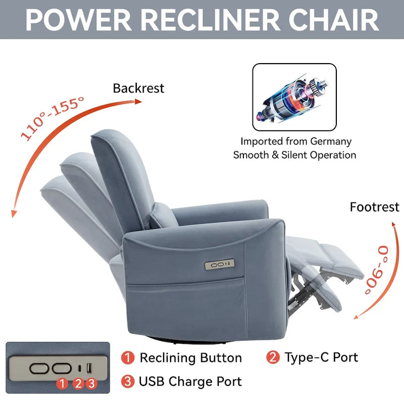 Fauteuil inclinable électrique ergonomique marron avec fonction pivotante, basculante et ports USB