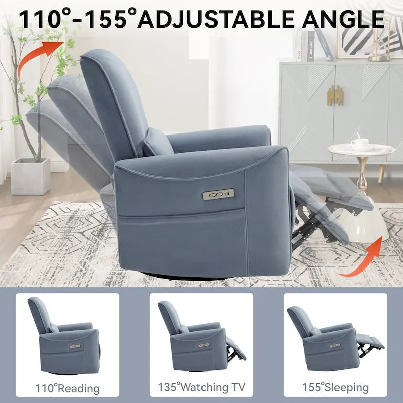 Fauteuil inclinable électrique ergonomique marron avec fonction pivotante, basculante et ports USB