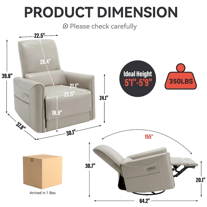 Fauteuil inclinable électrique ergonomique marron avec fonction pivotante, basculante et ports USB