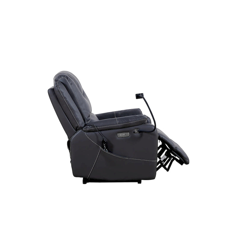 Fauteuil inclinable électrique noir, avec massage, chauffage, ports USB, support de téléphone et poches latérales, inclinaison réglable jusqu'à 139