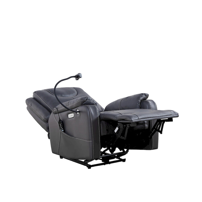 Fauteuil inclinable électrique noir, avec massage, chauffage, ports USB, support de téléphone et poches latérales, inclinaison réglable jusqu'à 139