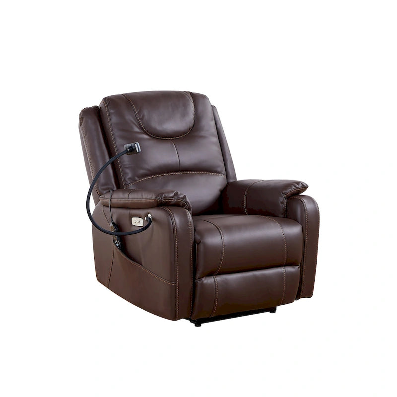 Fauteuil inclinable électrique noir, avec massage, chauffage, ports USB, support de téléphone et poches latérales, inclinaison réglable jusqu'à 139