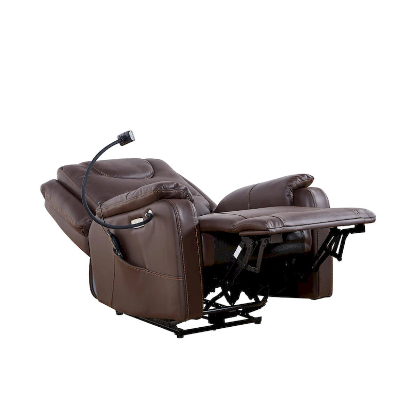 Fauteuil inclinable électrique noir, avec massage, chauffage, ports USB, support de téléphone et poches latérales, inclinaison réglable jusqu'à 139