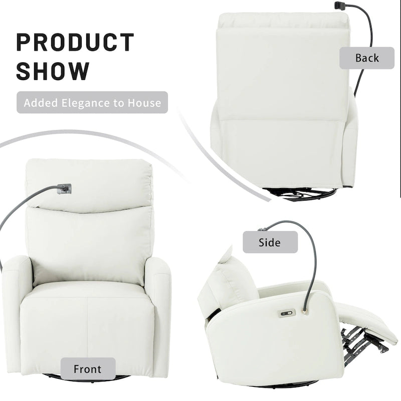 Fauteuil inclinable électrique avec pivotement à 270°, ports USB et repose-pieds réglable pour salon et chambre de bébé