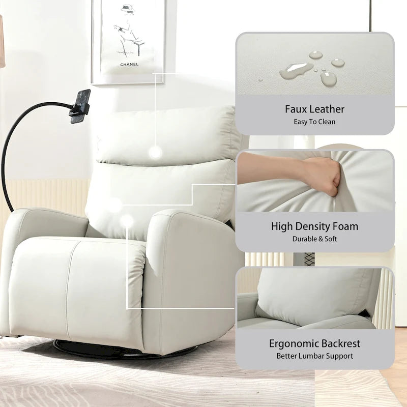 Fauteuil inclinable électrique avec pivotement à 270°, ports USB et repose-pieds réglable pour salon et chambre de bébé