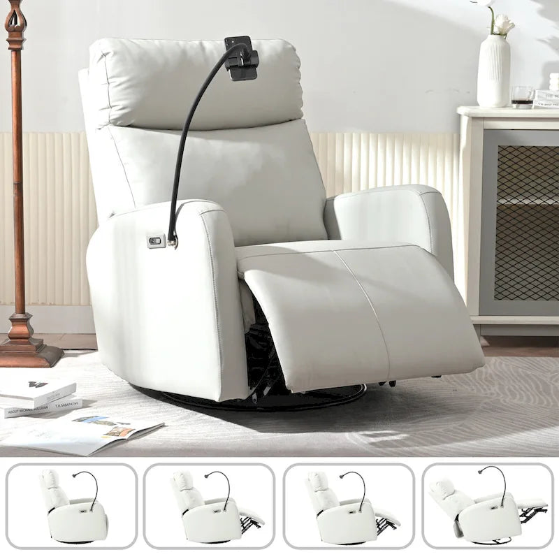 Fauteuil inclinable électrique avec pivotement à 270°, ports USB et repose-pieds réglable pour salon et chambre de bébé