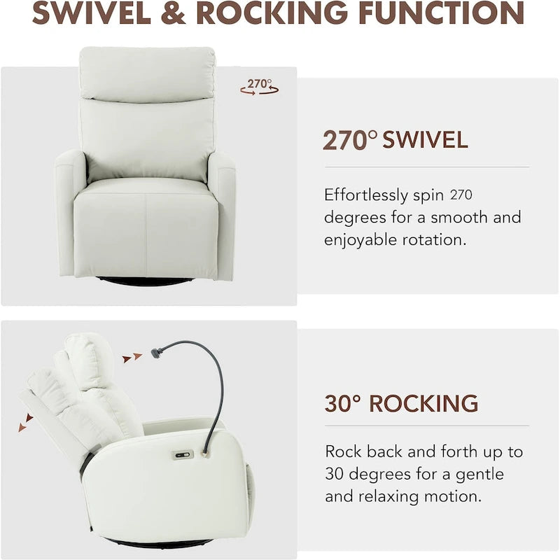 Fauteuil inclinable électrique avec pivotement à 270°, ports USB et repose-pieds réglable pour salon et chambre de bébé