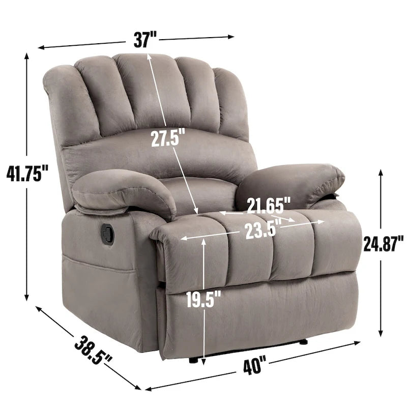 Fauteuil inclinable manuel surdimensionné marron avec inclinaison à 155°, assemblage facile et design généreux pour votre salon.